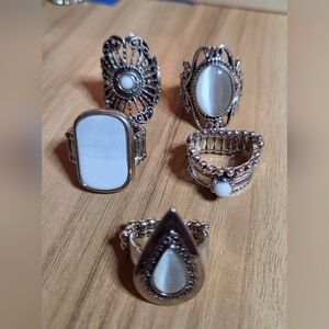 LOT of 5 Silver & White Women's Rings By Paparazzi